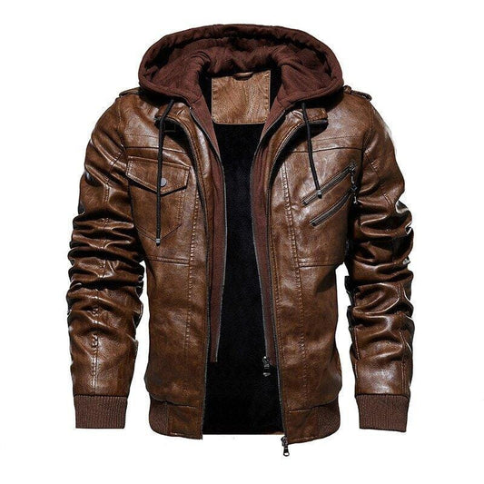 Chaqueta de Cuero Masculina Premium con Capucha Removible